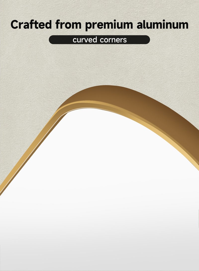 أركايوبتيركس مرآة مستطيلة بطول 120 × 30 سم وحواف مستديرة، تثبت على الحائط أو توضع على الحائط، مرآة بإطار من الألومنيوم لغرفة المعيشة وغرفة النوم والمدخل (ذهبية) - Image 4